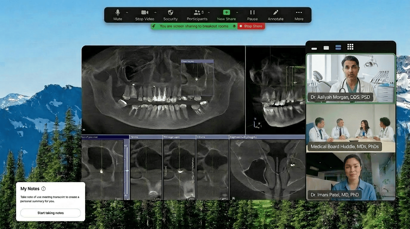 Online video consultation: expert reviewing a CBCT scan